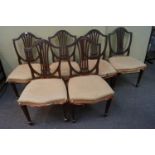 Six mahogany camel back chairs,