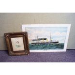 A Victorian watercolour portrait and a print of HMS Dido