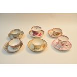 A collection of six 19th century cup and saucer sets, to include Burslem,