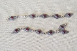 Vintage silver filigree and cabochon red stone necklace 18"