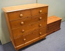 A pine chest and cabinet