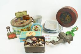 A quantity of biscuit tins and other items