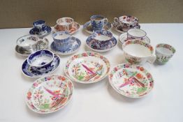 Ten 19th century cups and saucer sets, to include Coalport, Newhall and others,