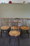 Four stick back chairs with round seats