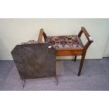 A Victorian mahogany piano stool and a fire screen