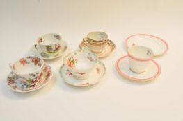 A collection of six 19th century cup and saucer sets, to include Derby, Coaport and others,