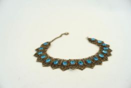 Vinatge silver filigree & blue stone cabochon necklace