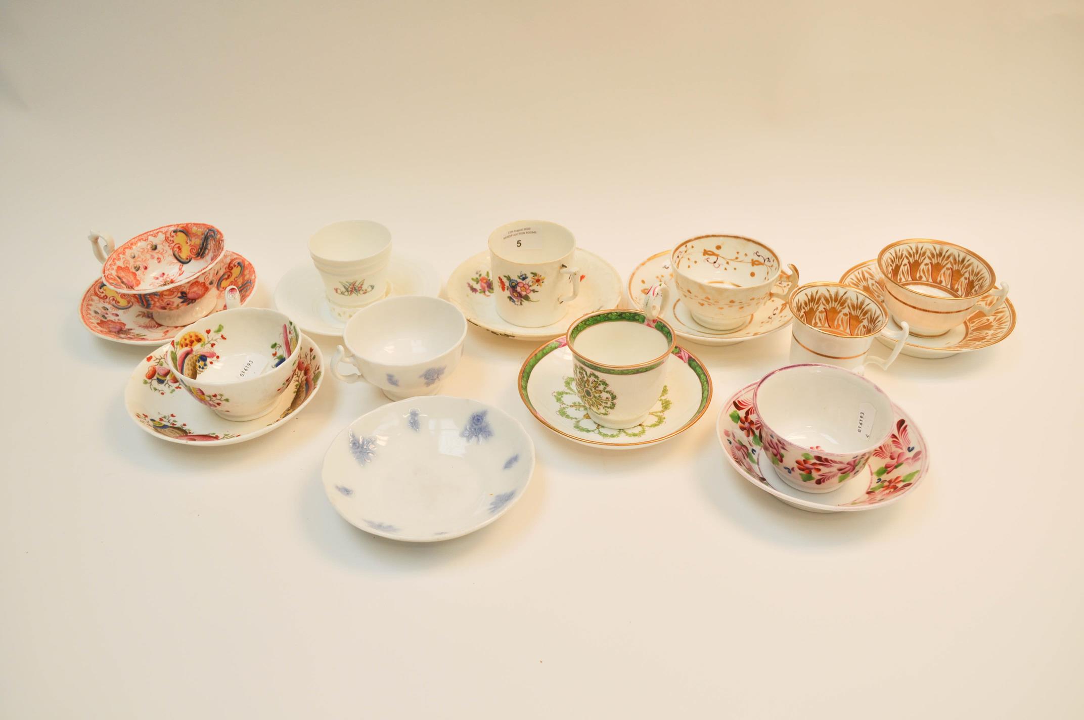 Nine 19th century cups and saucers,