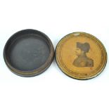 A 19th century circular snuff box, the top with an image of Napoleon,