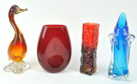 A collection of mid to late 20th century glass, including a Murano glass duck, 23.
