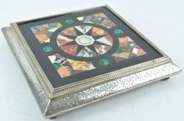 A Victorian Derbyshire Ashford marble teapot stand with silver plated mount and turned wooden feet,