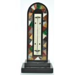 A Victorian Derbyshire Ashford marble thermometer, of arched form, on a double step base,