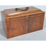 A George III mahogany rectangular section tea caddy with ebony and satinwood banding,