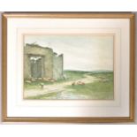 Robert Kenneth, sheep in a landscape, watercolour , signed lower right 25cm 34.