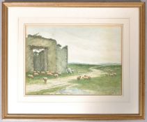 Robert Kenneth, sheep in a landscape, watercolour , signed lower right 25cm 34.