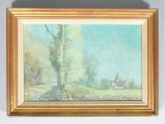 William Ware, Landscape with village beyond, oil on canvas, signed lower right, 30.