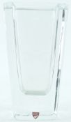 An Orefors tapering rectangular vase, engraved with a cross and three coronets,