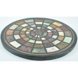 A Derbyshire Ashford marble veneered round table centre, inlaid with various hardstones and marbles,