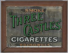 An advertising mirror, 'Smoke Three Castles Cigarettes', WD & HO Wills, 22cm x 29.