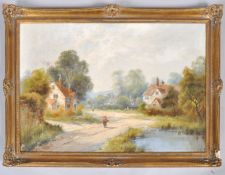 W H Bishop, Cottages in a landscape, oil on canvas, signed lower right, 49.5cm x 74.