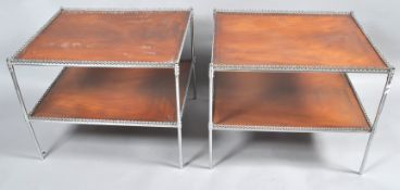 A pair of 20th century etageres with chrome frames and pierced galleries,