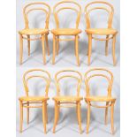 A set of six bent wood chairs with caned seats, stamped 'Drevouisa',