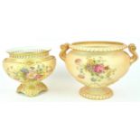 A Royal Worcester blush ivory baluster two handled planter, decorated with a floral spray, 15.