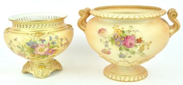 A Royal Worcester blush ivory baluster two handled planter, decorated with a floral spray, 15.