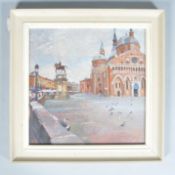 Waren Story, the Piazza, Padua, oil on board, signed lower right,