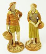 A pair of 19th century Worcester porcelain figures of a fisherman and his companion,
