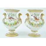 A pair of Staffordshire porcelain two handled vases, circa 1835,