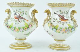 A pair of Staffordshire porcelain two handled vases, circa 1835,