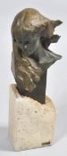 A late 20th century bronze bust of a lady, on reconstituted stone plinth, signed and dated 1991,
