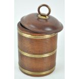 A cedar wood and brass bound tobacco box and cover with ring handles,