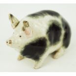 An early R H & S Weymss ware model of a pig, with black sponged decoration,