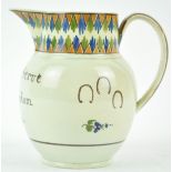 An early 19th century pearlware jug, Yorkshire, inscribed Jesse Strut, Cryden, circa 1820,