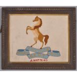 A needlework by A Watts, 1917, with Royal West Kent, Invicta below a rearing horse, in frame,