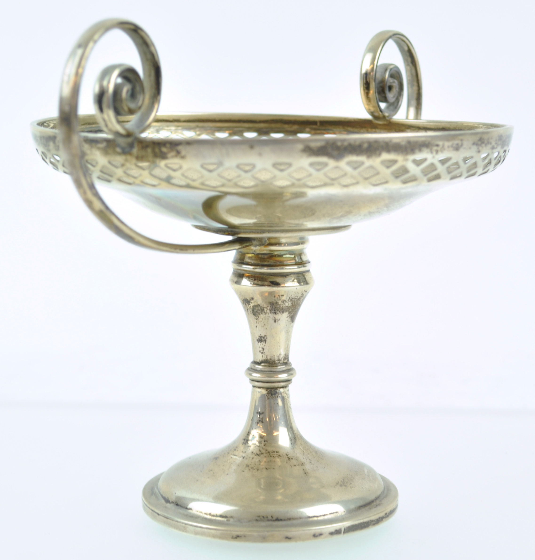 A tall silver two handled bon bon dish with pierced edge bowl on baluster stem and trumpet foot, - Image 2 of 4