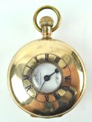 A gold plated demi hunter pocket watch. White dial, signed 'Thos Russel & Son' Mechanical movement.