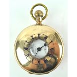 A gold plated demi hunter pocket watch. White dial, signed 'Thos Russel & Son' Mechanical movement.