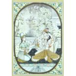 An early 20th century Indian miniature on ivory of a lady and her companions, later framed,