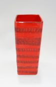 A 1960's Italian Minerva pottery square vase, having repeating patterns, in the manner of bitossi,