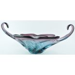 A 20th century Murano glass centre bowl with two scroll handles,