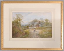 School of Silvester Stannard, Figure on a country lane, watercolour and body colour,