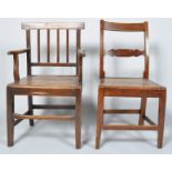 A late 19th century Victorian country oak elbow chair having a railback, panel seat,