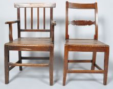 A late 19th century Victorian country oak elbow chair having a railback, panel seat,