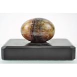 A Victorian Derbyshire rectangular Ashford marble paperweight, mounted with a Blue John egg,
