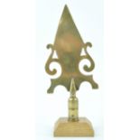 A 19th century West Country Friendly brass stave head, Portishead, on later mahogany plinth,