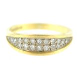 A yellow metal diamond ring. Set with single cut diamonds estimated to weigh a total of 0.10cts.