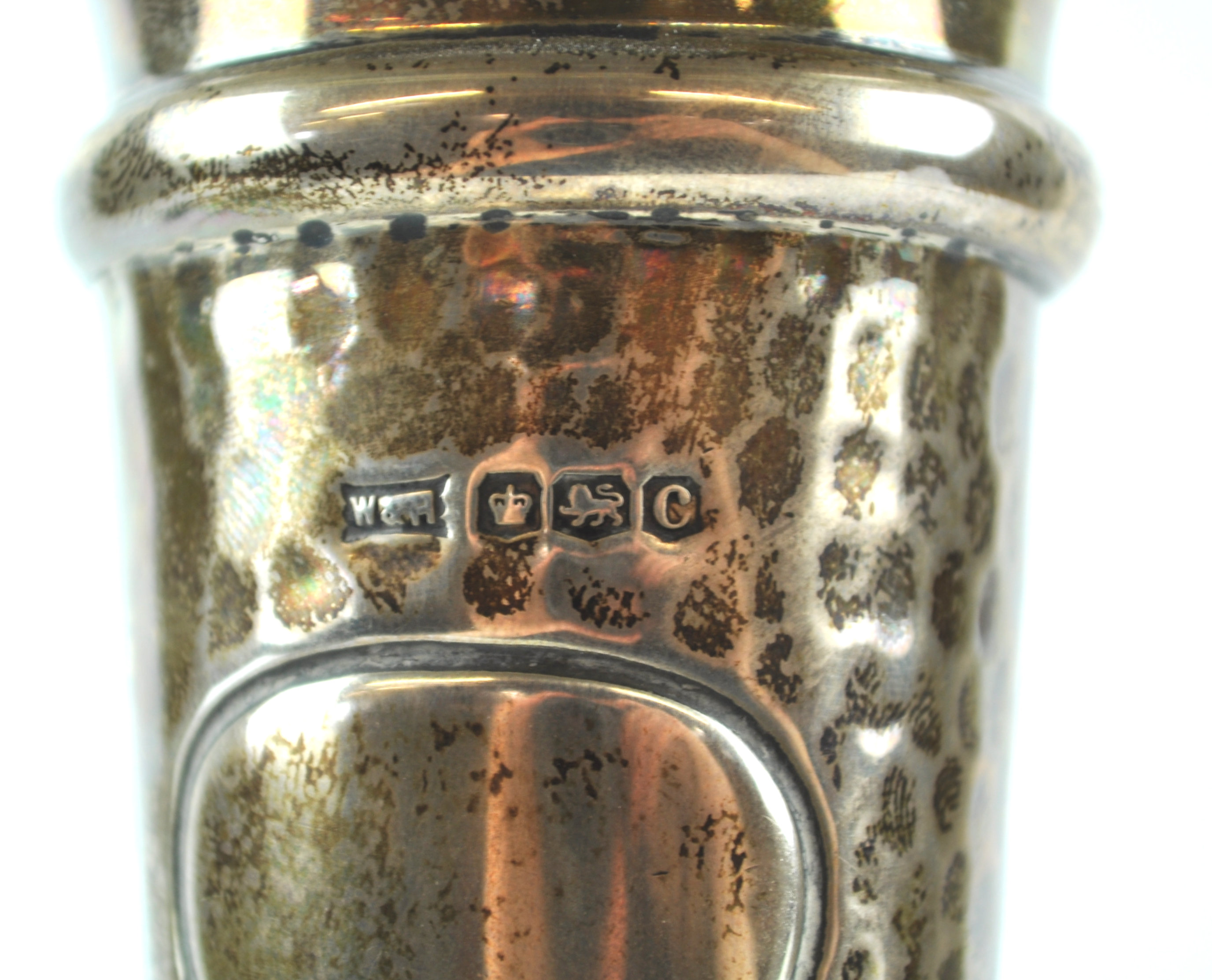 A silver trumpet vase with flared lip over a split hammered body, on a plain loaded foot, - Image 3 of 3